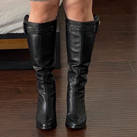 Ameda Chic 100% Cowhide Leather Knee Boots  (Black 35) - Picture 5 of 5